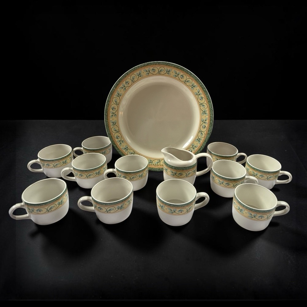 Pfaltzgraff French Quarter 13pc Set 11 Cups Creamer 12in Chop Plate Floral